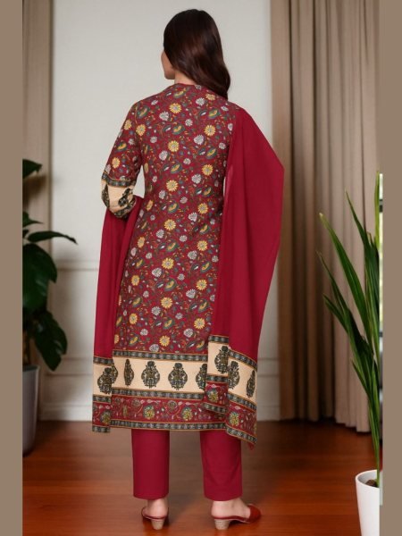 Women s Cotton Floral Printed Kurta Set with Dupatta Kurta Sets
