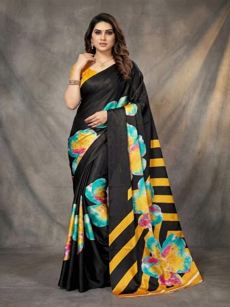 Women s Soft Satin Silk Digital Printed Saree Daily Deals