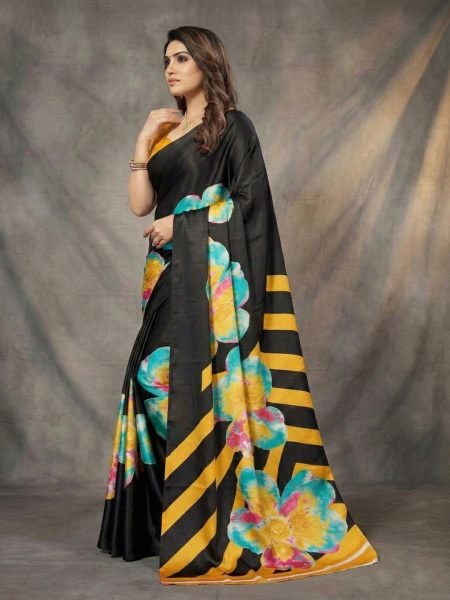 Women s Soft Satin Silk Digital Printed Saree Silk Sarees