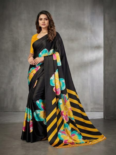 Women s Soft Satin Silk Digital Printed Saree Silk Sarees