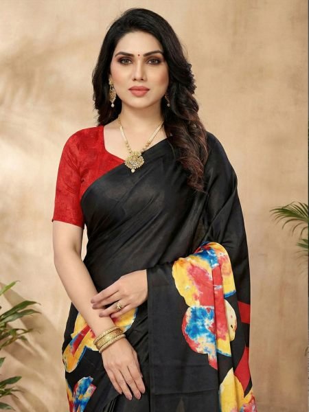 Women s Soft Satin Silk Digital Printed Saree Silk Sarees
