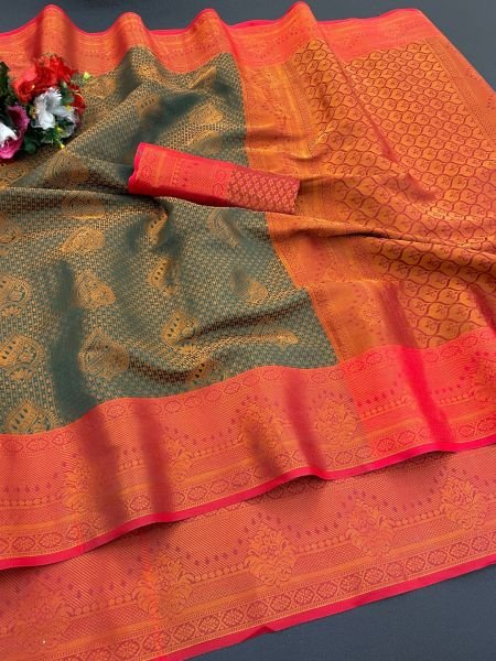 Woven Kanjivaram Soft Silk Copper Rich Pallu Saree Daily Deals