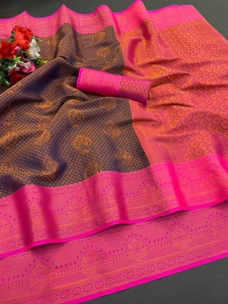 Woven Kanjivaram Soft Silk Copper Rich Pallu Saree Daily Deals