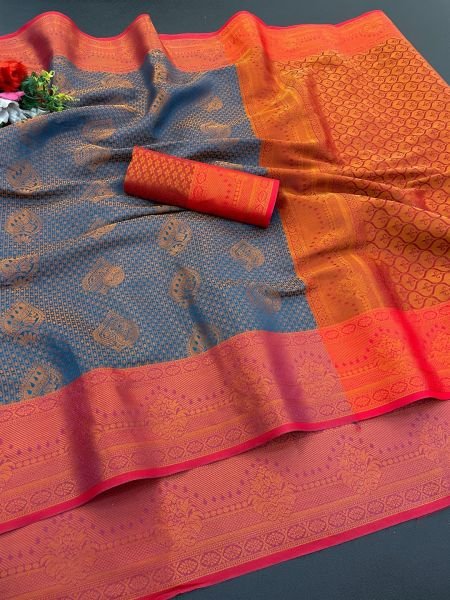 Woven Kanjivaram Soft Silk Copper Rich Pallu Saree Daily Deals