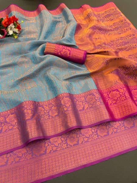 Woven Kanjivaram Soft Silk Copper Rich Pallu Saree Daily Deals