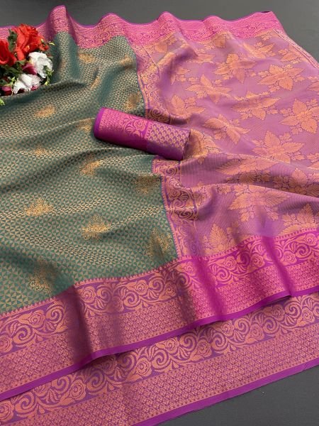Woven Kanjivaram Soft Silk Copper Rich Pallu Saree Daily Deals