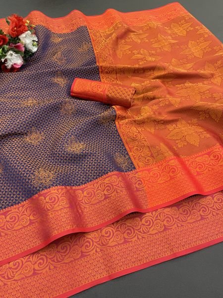 Woven Kanjivaram Soft Silk Copper Rich Pallu Saree Daily Deals