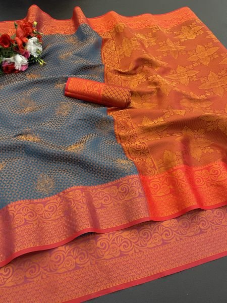 Woven Kanjivaram Soft Silk Copper Rich Pallu Saree Daily Deals