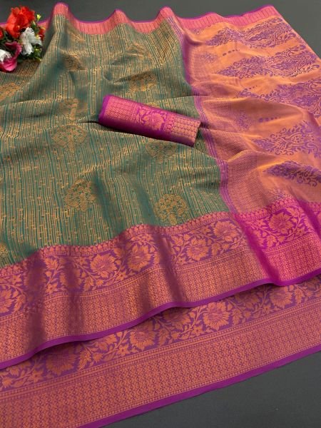 Woven Kanjivaram Soft Silk Copper Rich Pallu Saree Daily Deals