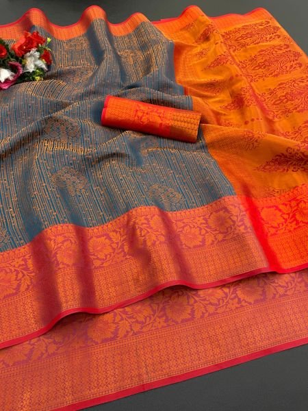 Woven Kanjivaram Soft Silk Copper Rich Pallu Saree Daily Deals