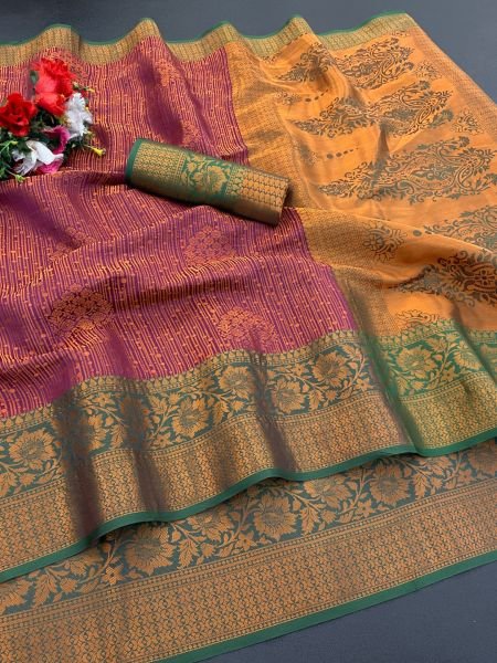Woven Kanjivaram Soft Silk Copper Rich Pallu Saree Daily Deals