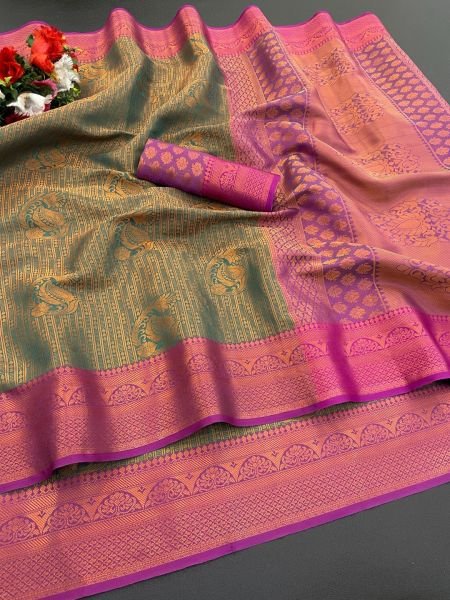 Woven Kanjivaram Soft Silk Copper Rich Pallu Saree Daily Deals