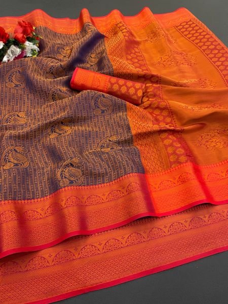 Woven Kanjivaram Soft Silk Copper Rich Pallu Saree Daily Deals