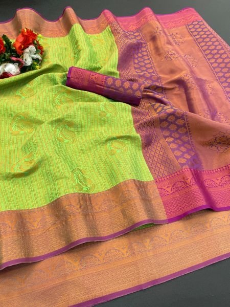 Woven Kanjivaram Soft Silk Copper Rich Pallu Saree Daily Deals