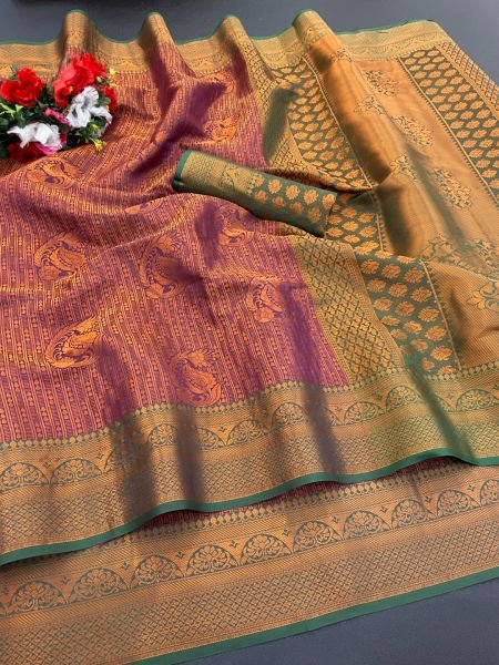 Woven Kanjivaram Soft Silk Copper Rich Pallu Saree Daily Deals