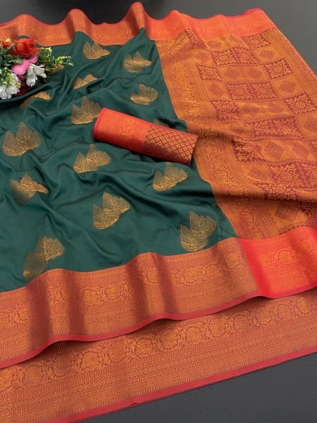 Woven Kanjivaram Soft Silk Copper Rich Pallu Saree Daily Deals