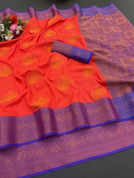 Woven Kanjivaram Soft Silk Copper Rich Pallu Saree Daily Deals