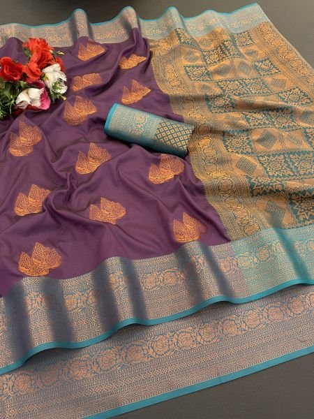 Woven Kanjivaram Soft Silk Copper Rich Pallu Saree Daily Deals
