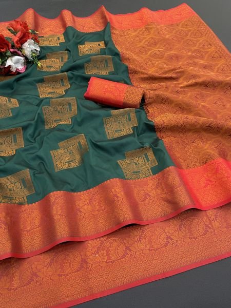 Woven Kanjivaram Soft Silk Copper Rich Pallu Saree Daily Deals