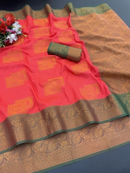 Woven Kanjivaram Soft Silk Copper Rich Pallu Saree Daily Deals