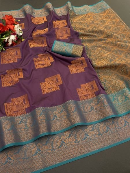 Woven Kanjivaram Soft Silk Copper Rich Pallu Saree Daily Deals