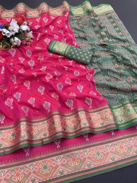 Woven Patola Jacquard Pure Silk Rani Pink Saree Sale