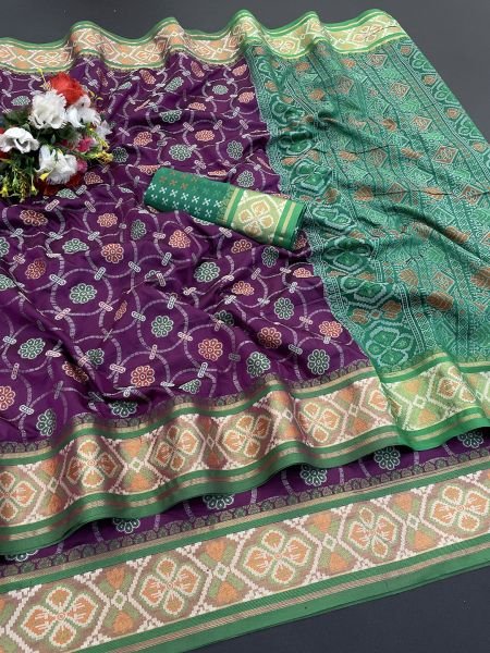 Woven Patola Jacquard Pure Silk Wine Saree Sale