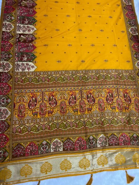 Yellow Floral Printed Woven Zari Pashmina Saree Sale